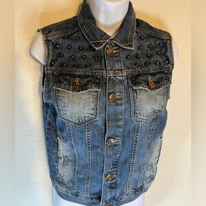 Carols Denim Studded Embroidered Biker y2k vintage Vest